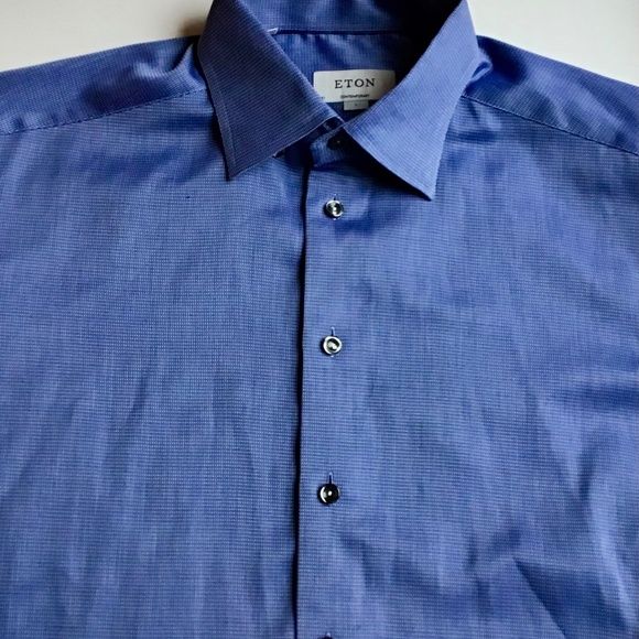 ETON contemporary blue textured  dress cotton shirt Sz 16 made in Estonia 🇪🇪 - Picture 5 of 8